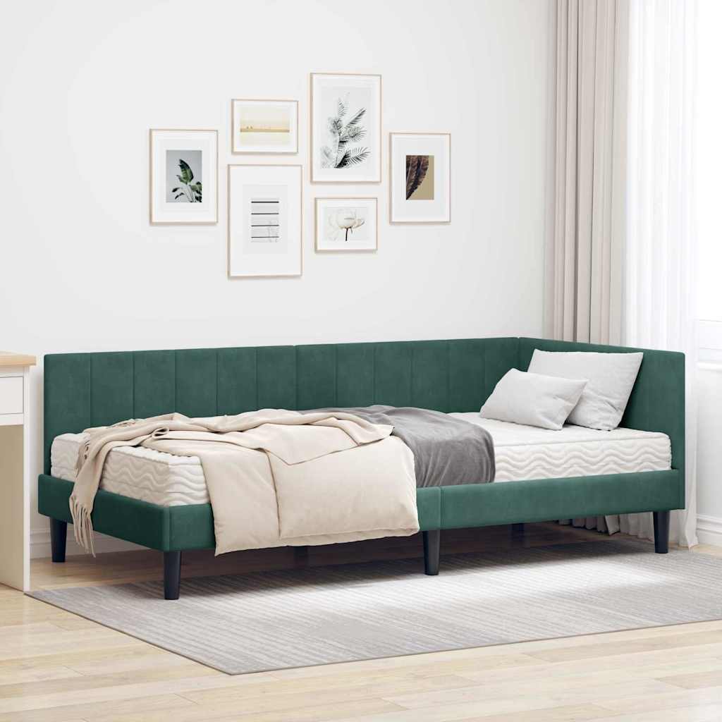 vidaXL Κρεβάτι γωνίας με στρώμα με κεφαλάρι 2 pcs Πράσινο Βελούδο