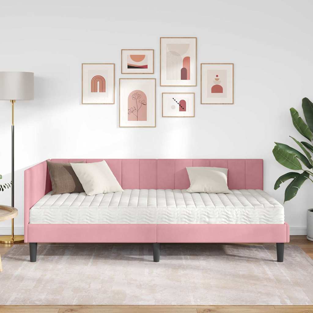 vidaXL Κρεβάτι γωνίας με στρώμα με κεφαλάρι 2 pcs Γκρι Βελούδο