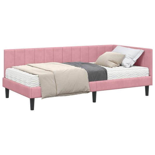 vidaXL Κρεβάτι γωνίας με στρώμα με κεφαλάρι 2 pcs Γκρι Βελούδο