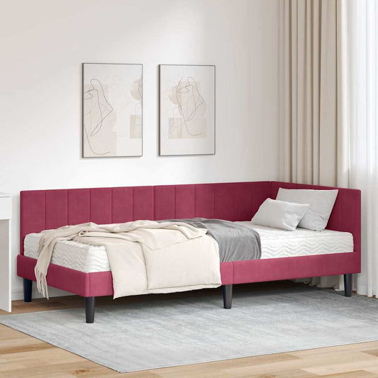 vidaXL Κρεβάτι γωνίας με στρώμα με κεφαλάρι 2 pcs Πράσινο Βελούδο