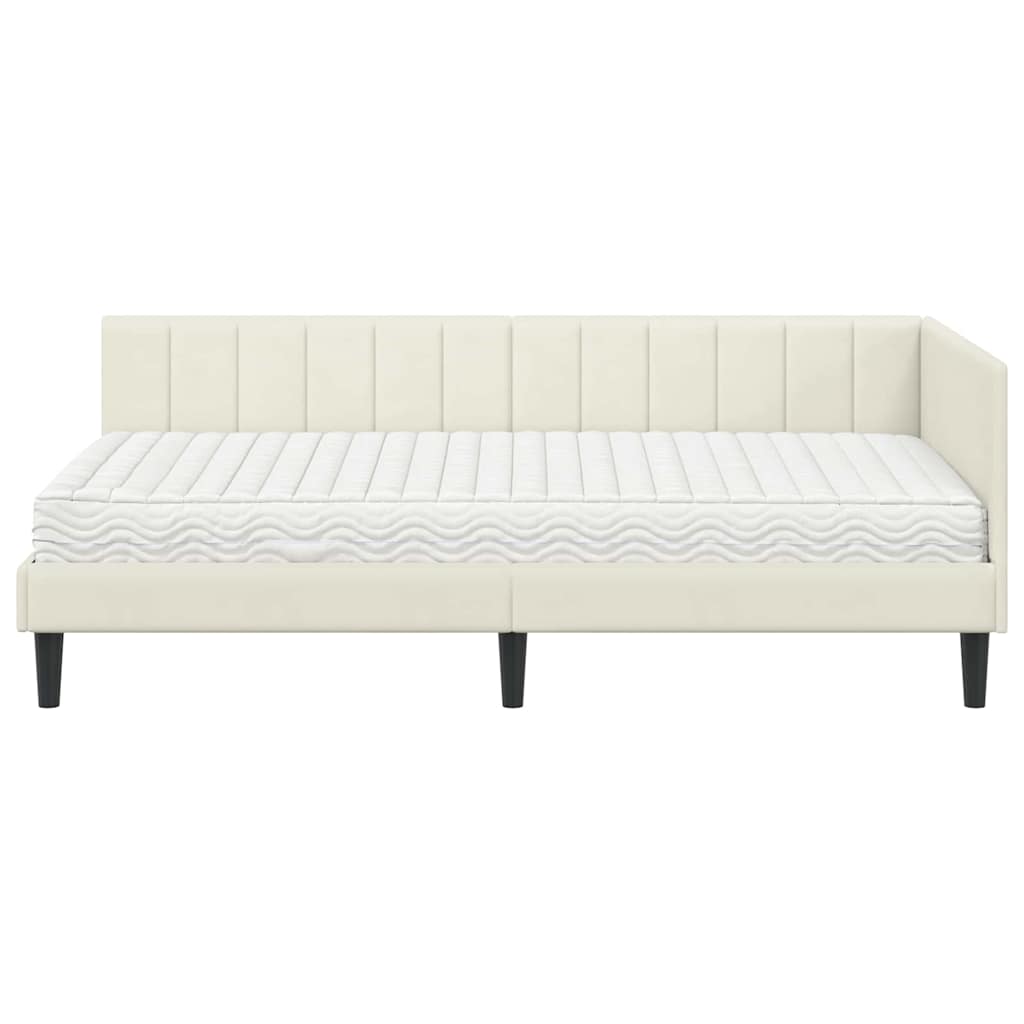 vidaXL Κρεβάτι γωνίας με στρώμα με κεφαλάρι 2 pcs Κρεμ Βελούδο