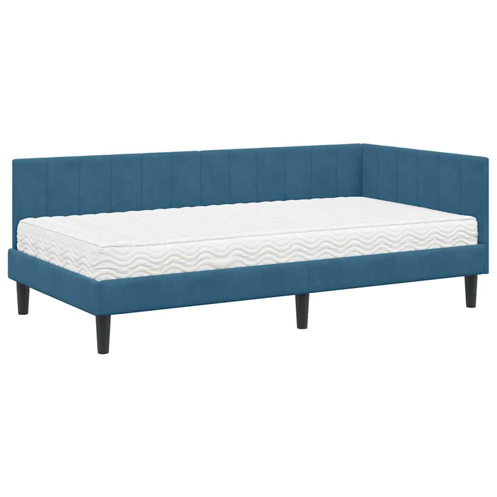 vidaXL Κρεβάτι γωνίας με στρώμα με κεφαλάρι 2 pcs Μπλε Βελούδο