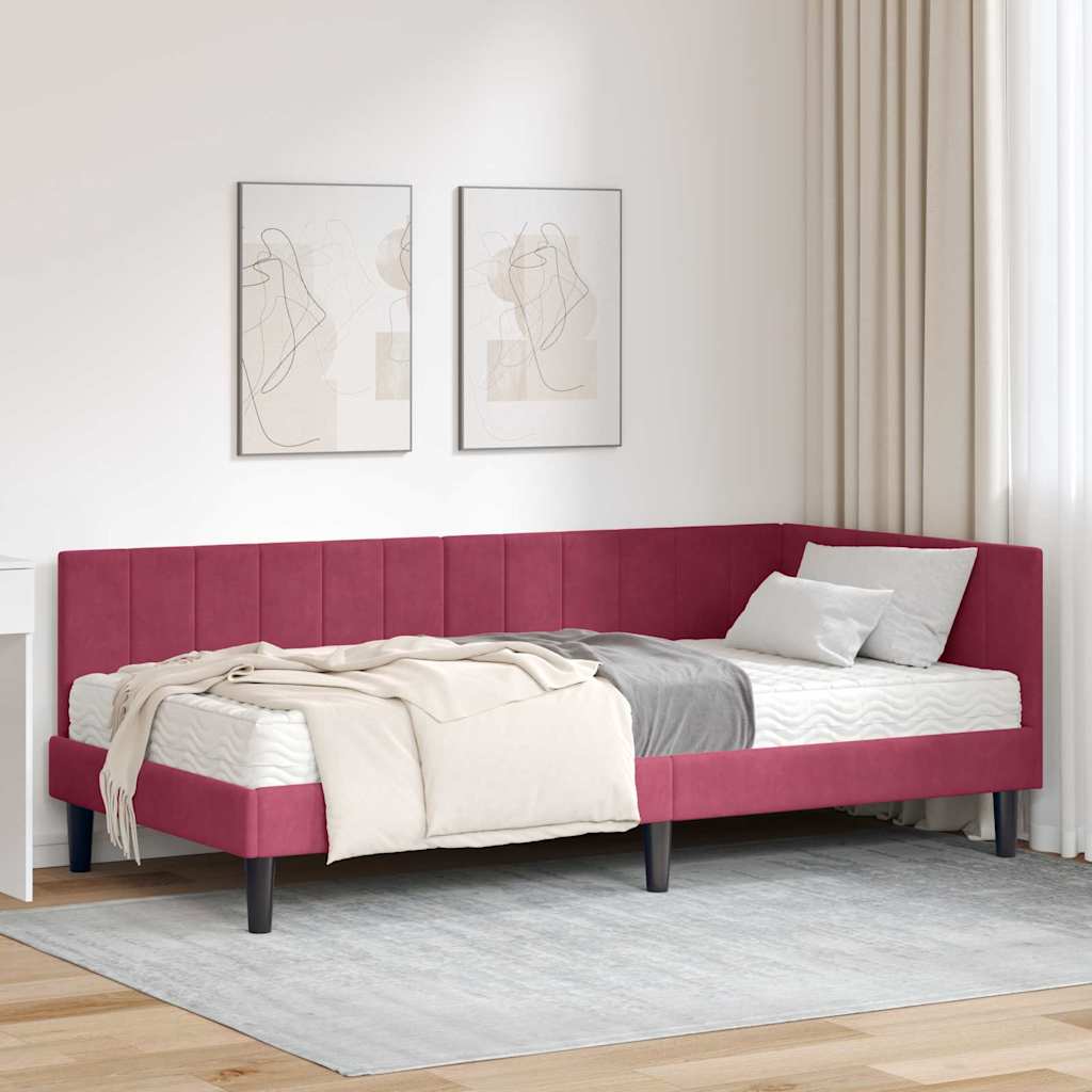 vidaXL Κρεβάτι γωνίας με στρώμα με κεφαλάρι 2 pcs Πράσινο Βελούδο