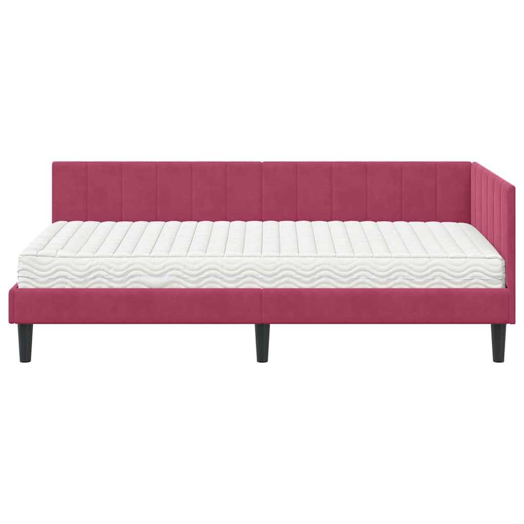 vidaXL Κρεβάτι γωνίας με στρώμα με κεφαλάρι 2 pcs Πράσινο Βελούδο