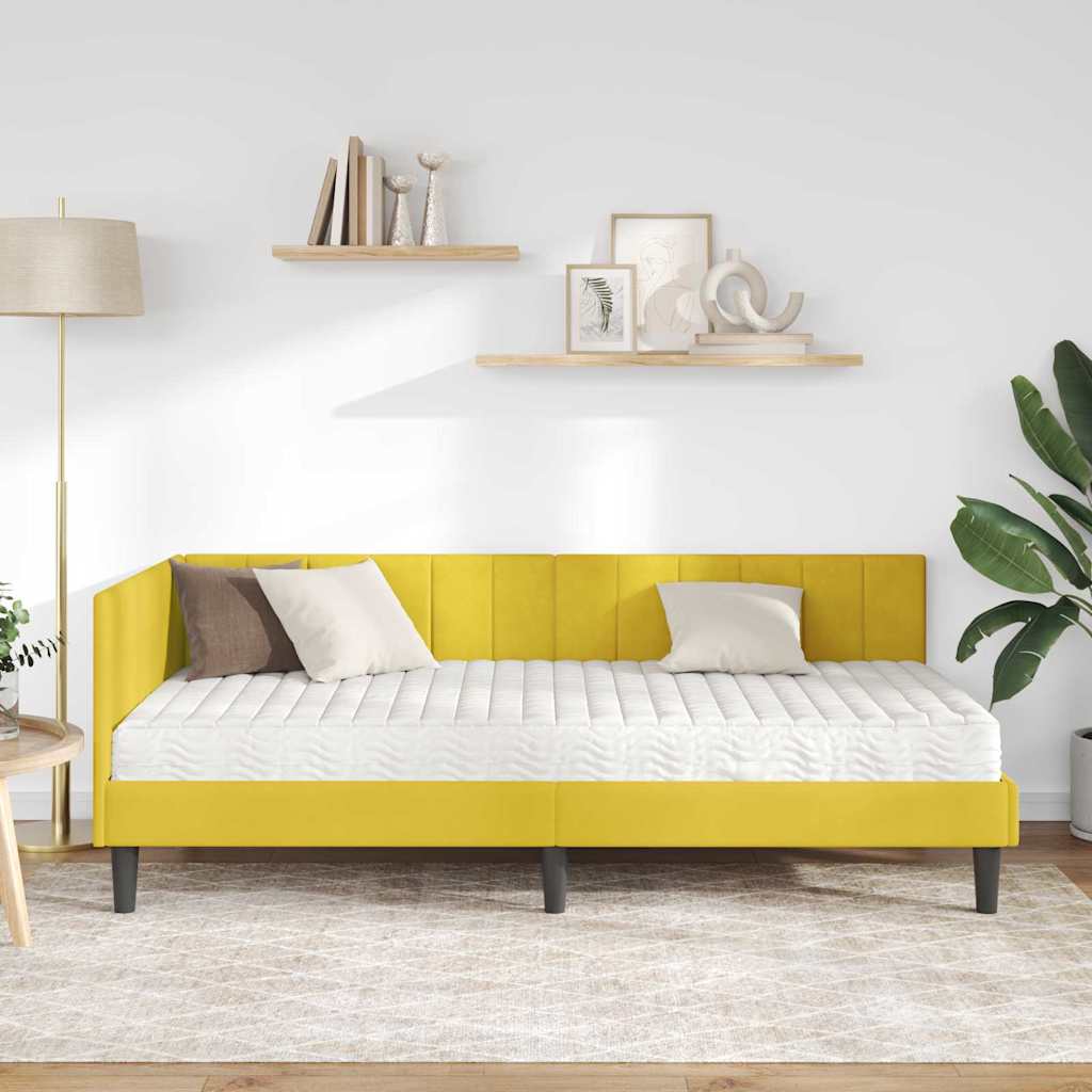 vidaXL Κρεβάτι γωνίας με στρώμα με κεφαλάρι 2 pcs Κίτρινο Βελούδο