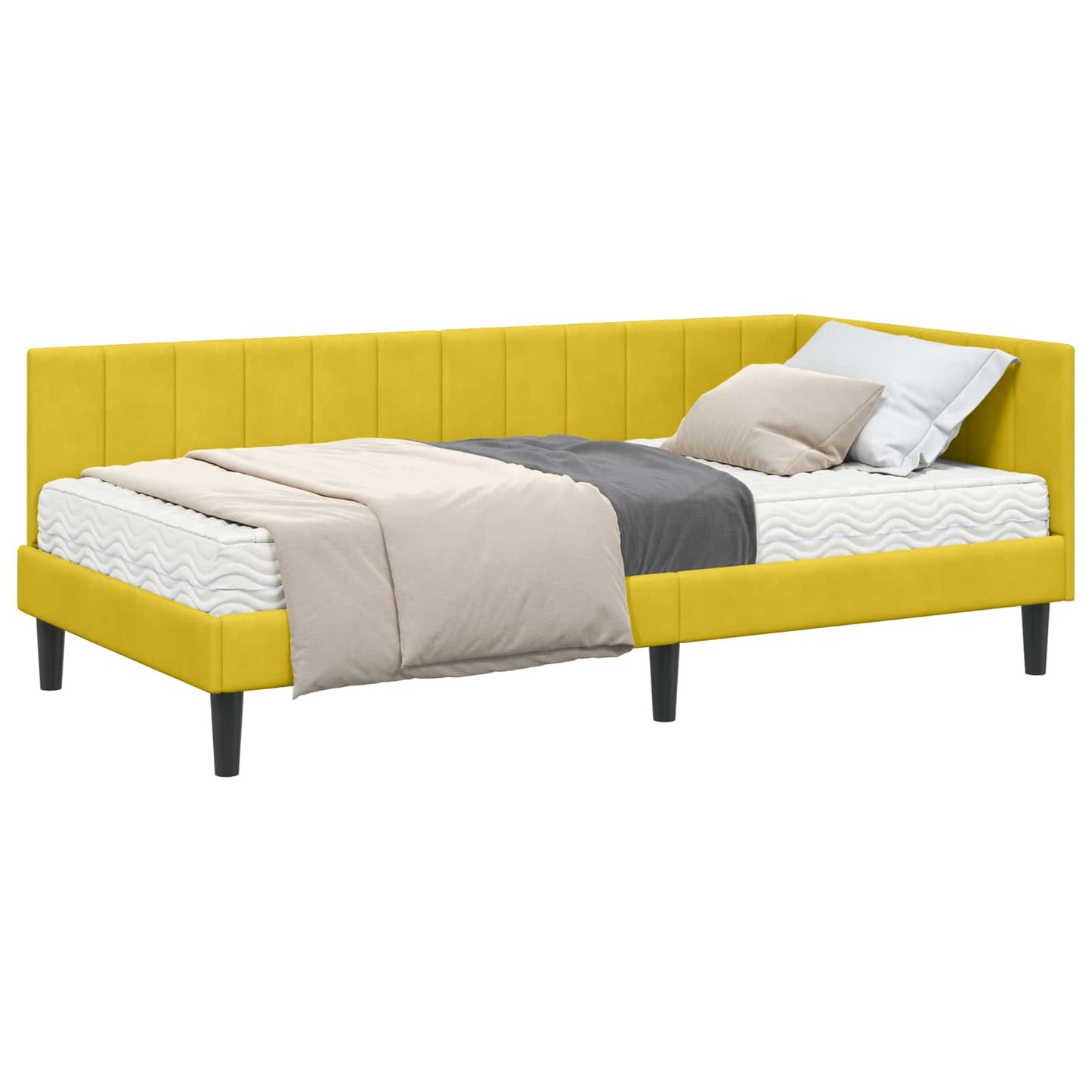 vidaXL Κρεβάτι γωνίας με στρώμα με κεφαλάρι 2 pcs Κίτρινο Βελούδο
