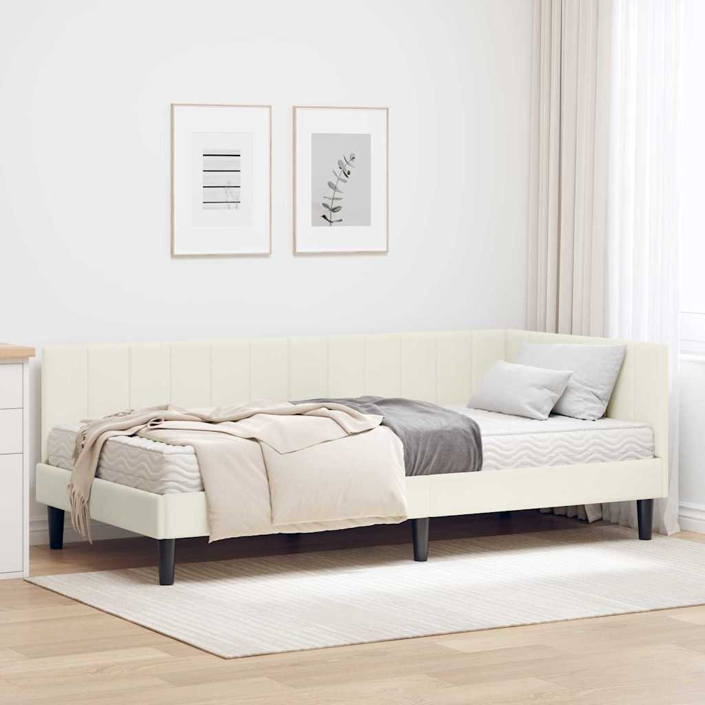 vidaXL Κρεβάτι γωνίας με στρώμα με κεφαλάρι 2 pcs Κρεμ Βελούδο