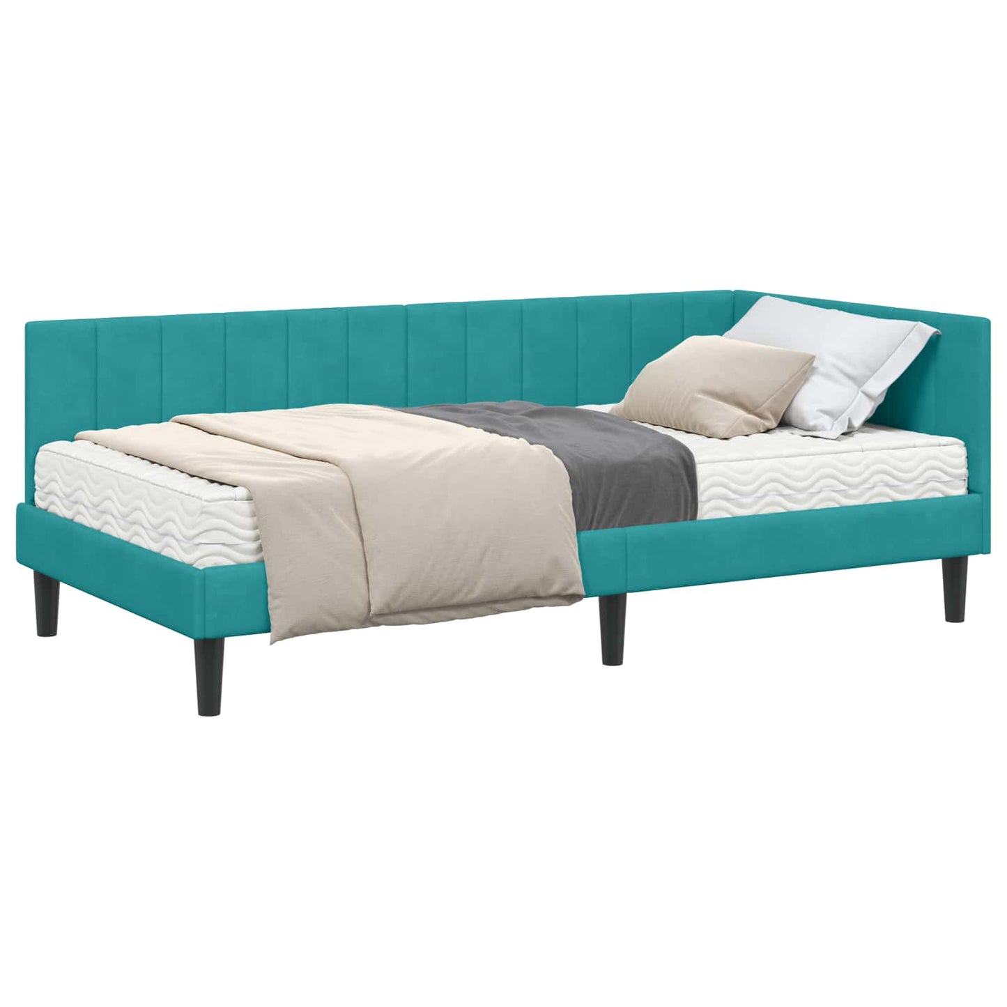 vidaXL Κρεβάτι γωνίας με στρώμα με κεφαλάρι 2 pcs Τιρκουάζ Βελούδο