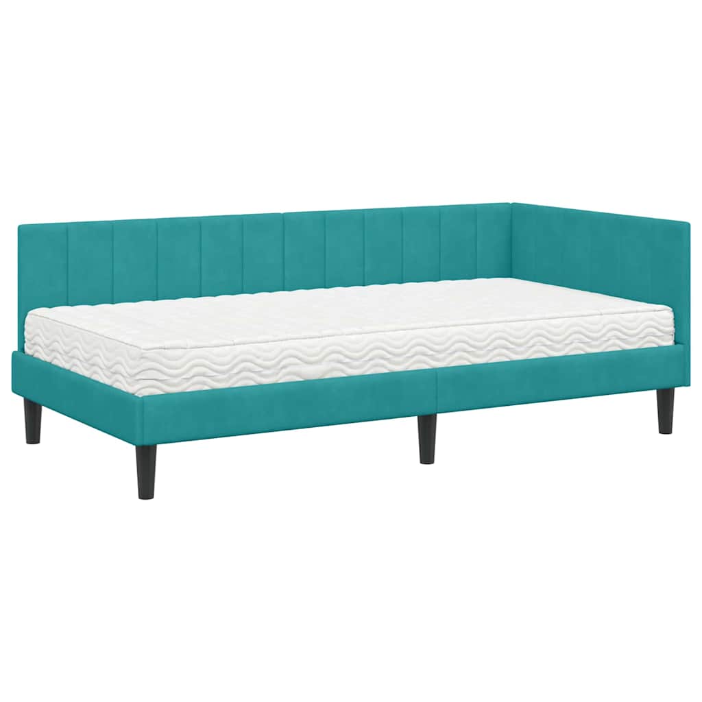vidaXL Κρεβάτι γωνίας με στρώμα με κεφαλάρι 2 pcs Τιρκουάζ Βελούδο