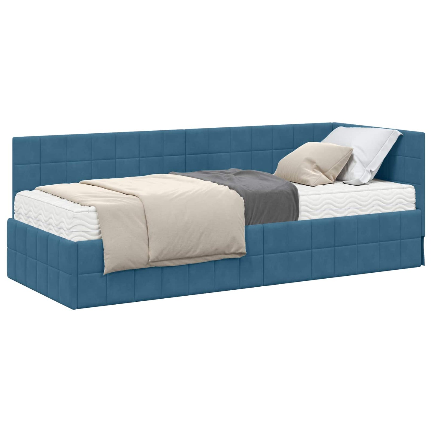 vidaXL Κρεβάτι γωνίας με στρώμα με κεφαλάρι 2 pcs Μπλε Βελούδο