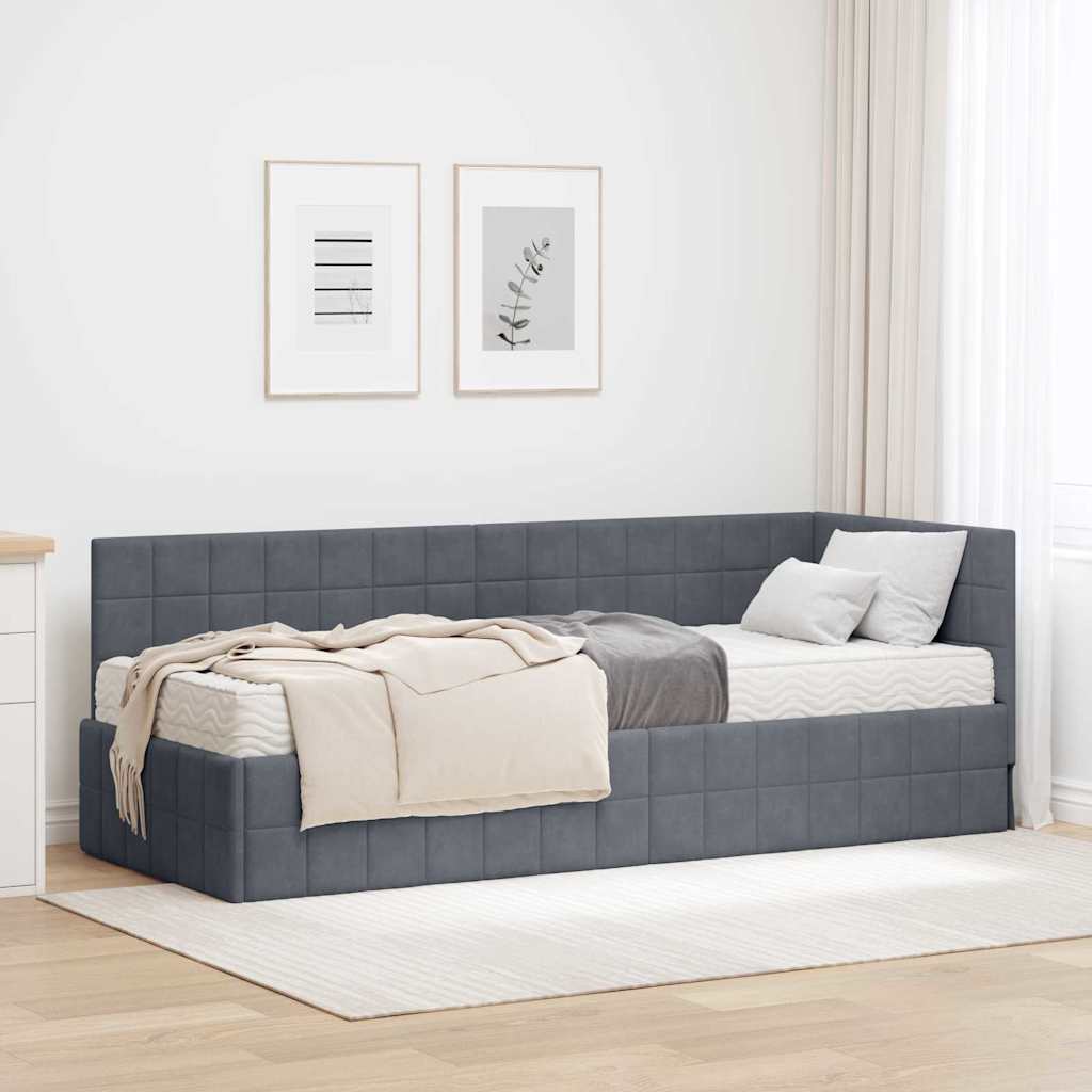 vidaXL Κρεβάτι γωνίας με στρώμα με κεφαλάρι 2 pcs Γκρι Βελούδο
