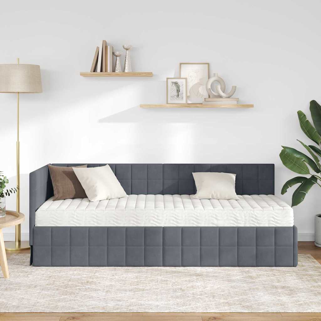 vidaXL Κρεβάτι γωνίας με στρώμα με κεφαλάρι 2 pcs Γκρι Βελούδο