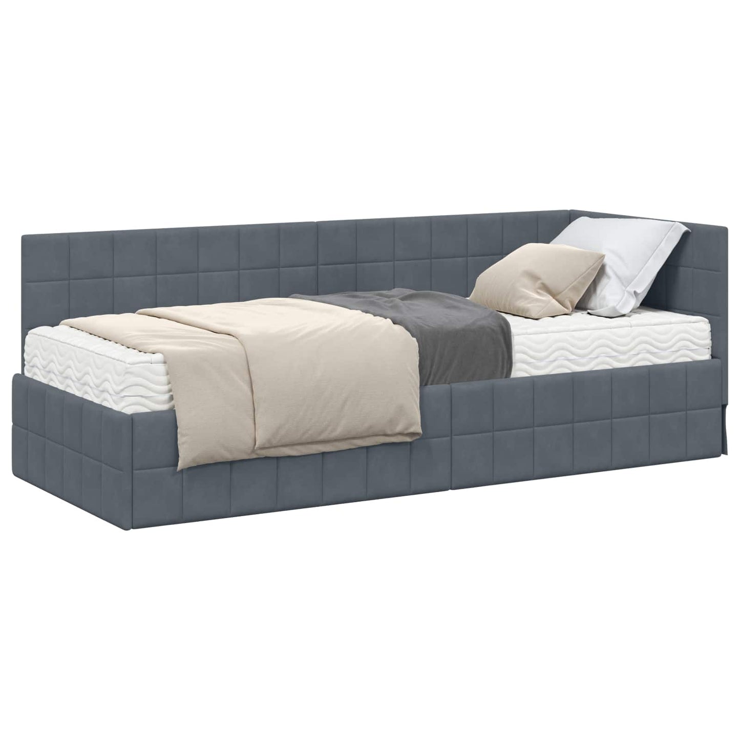 vidaXL Κρεβάτι γωνίας με στρώμα με κεφαλάρι 2 pcs Γκρι Βελούδο