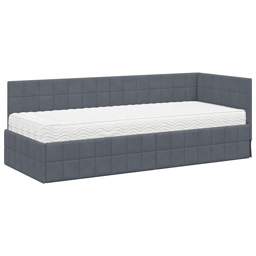 vidaXL Κρεβάτι γωνίας με στρώμα με κεφαλάρι 2 pcs Γκρι Βελούδο