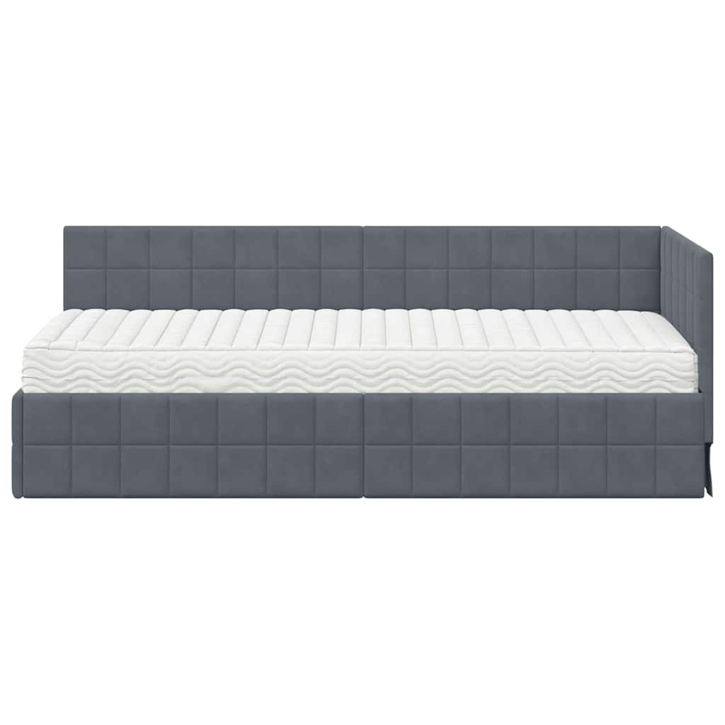vidaXL Κρεβάτι γωνίας με στρώμα με κεφαλάρι 2 pcs Γκρι Βελούδο