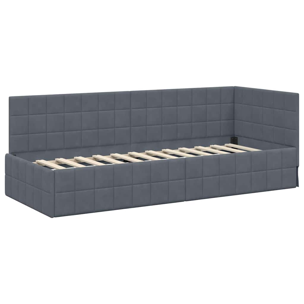 vidaXL Κρεβάτι γωνίας με στρώμα με κεφαλάρι 2 pcs Γκρι Βελούδο