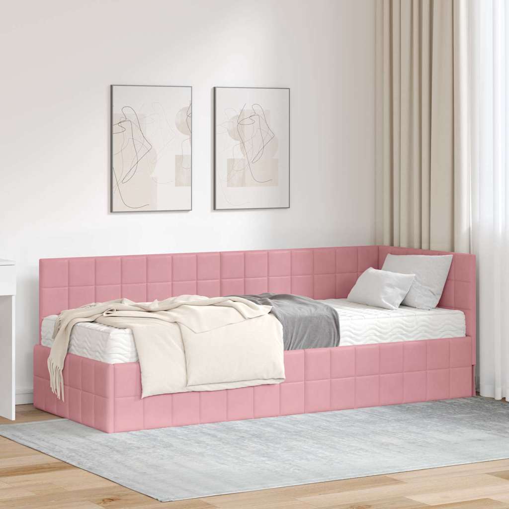 vidaXL Κρεβάτι γωνίας με στρώμα με κεφαλάρι 2 pcs Γκρι Βελούδο