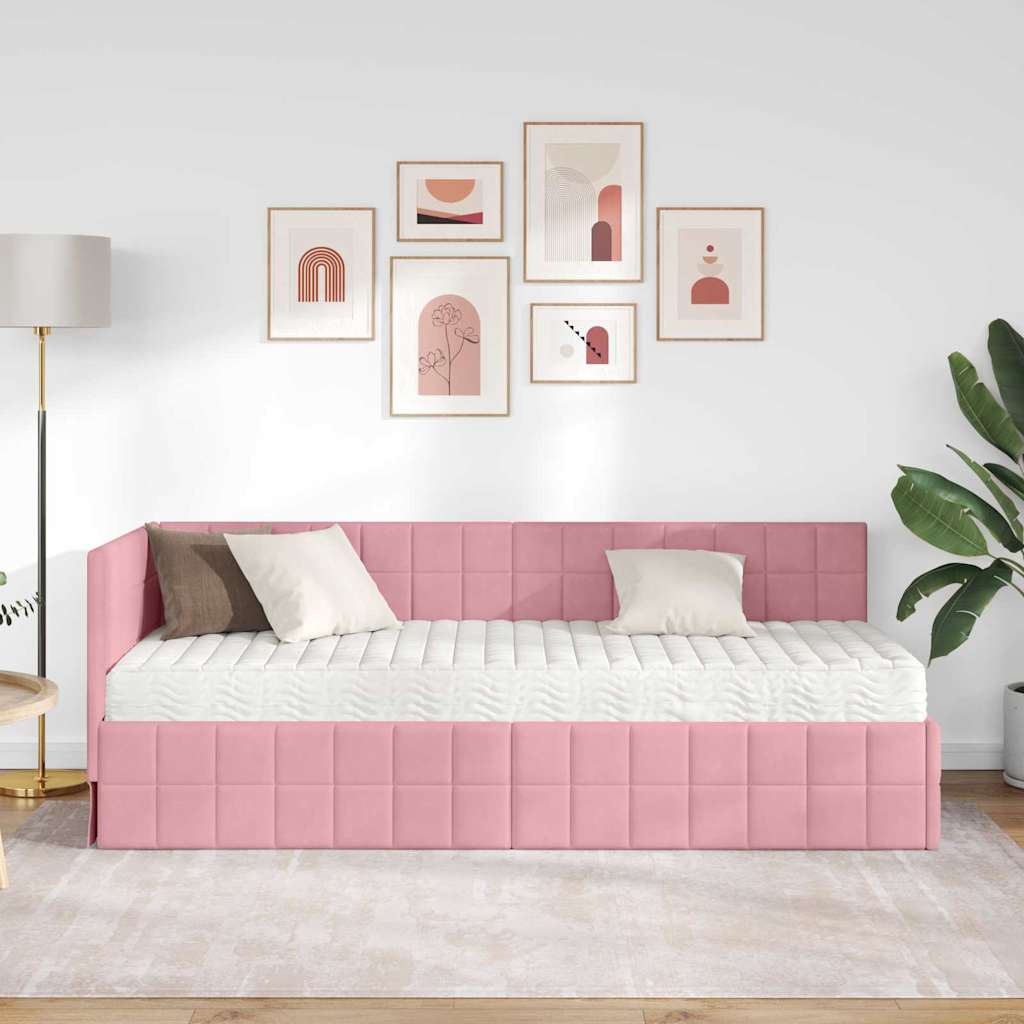 vidaXL Κρεβάτι γωνίας με στρώμα με κεφαλάρι 2 pcs Γκρι Βελούδο