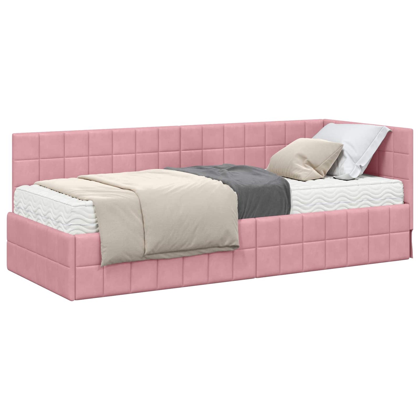 vidaXL Κρεβάτι γωνίας με στρώμα με κεφαλάρι 2 pcs Γκρι Βελούδο