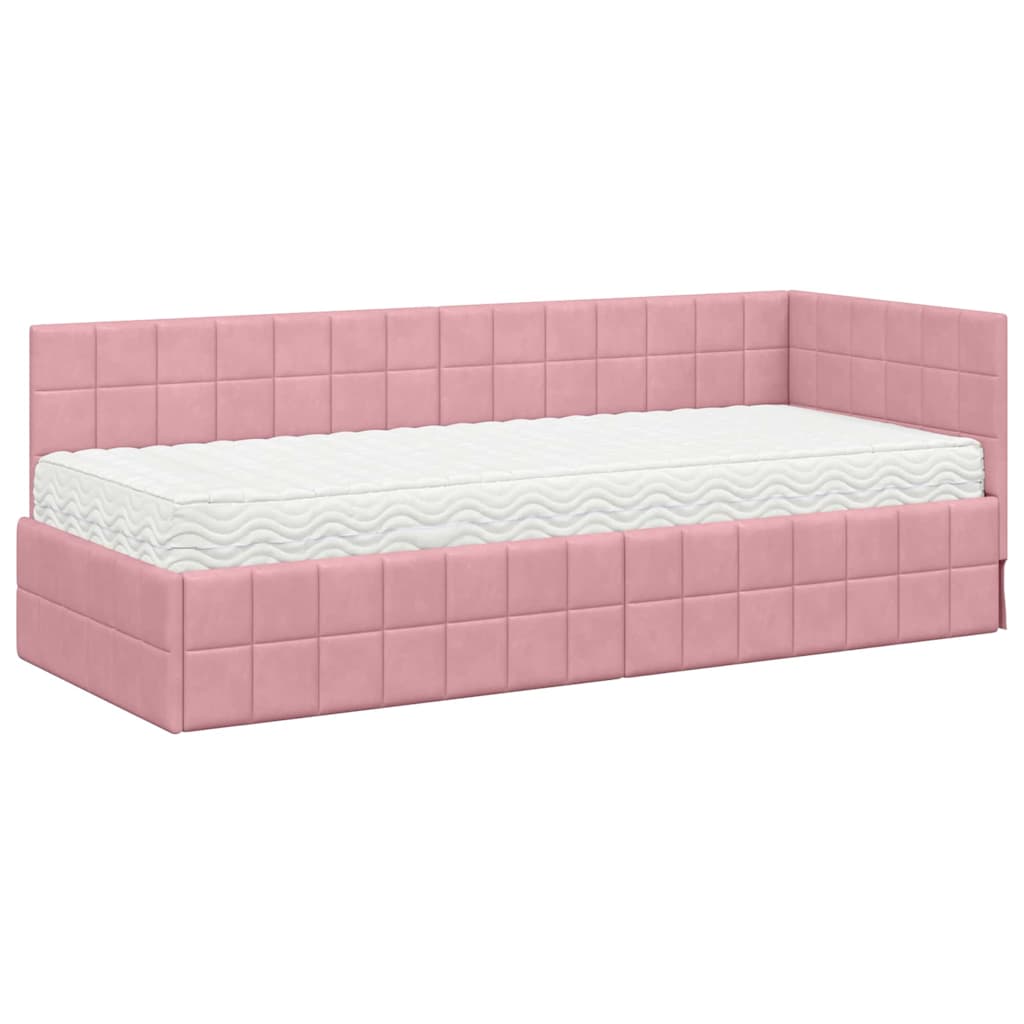 vidaXL Κρεβάτι γωνίας με στρώμα με κεφαλάρι 2 pcs Γκρι Βελούδο