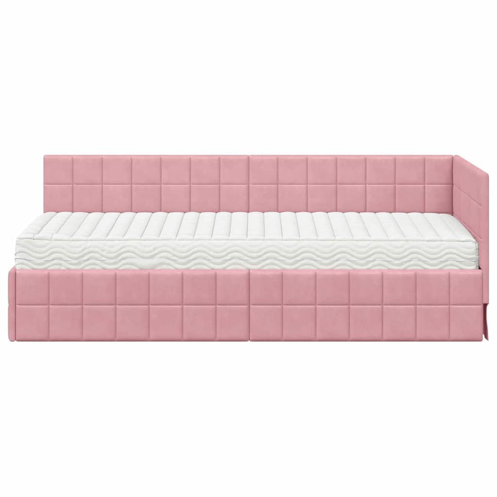 vidaXL Κρεβάτι γωνίας με στρώμα με κεφαλάρι 2 pcs Γκρι Βελούδο