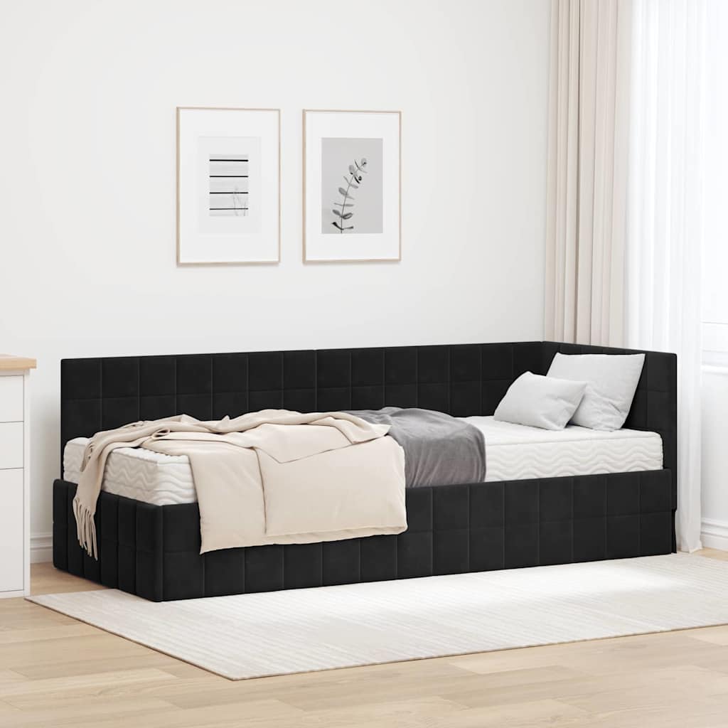 vidaXL Κρεβάτι γωνίας με στρώμα με κεφαλάρι 2 pcs Μαύρο Βελούδο