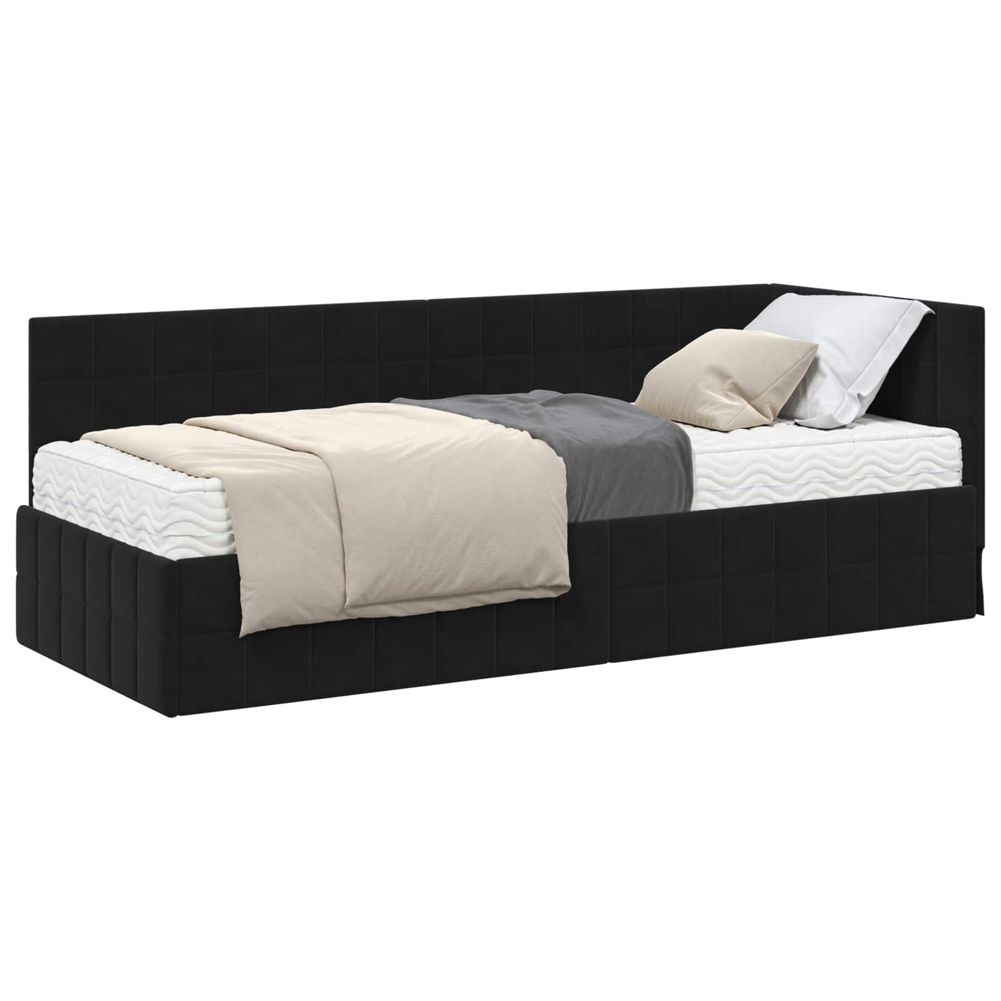 vidaXL Κρεβάτι γωνίας με στρώμα με κεφαλάρι 2 pcs Μαύρο Βελούδο