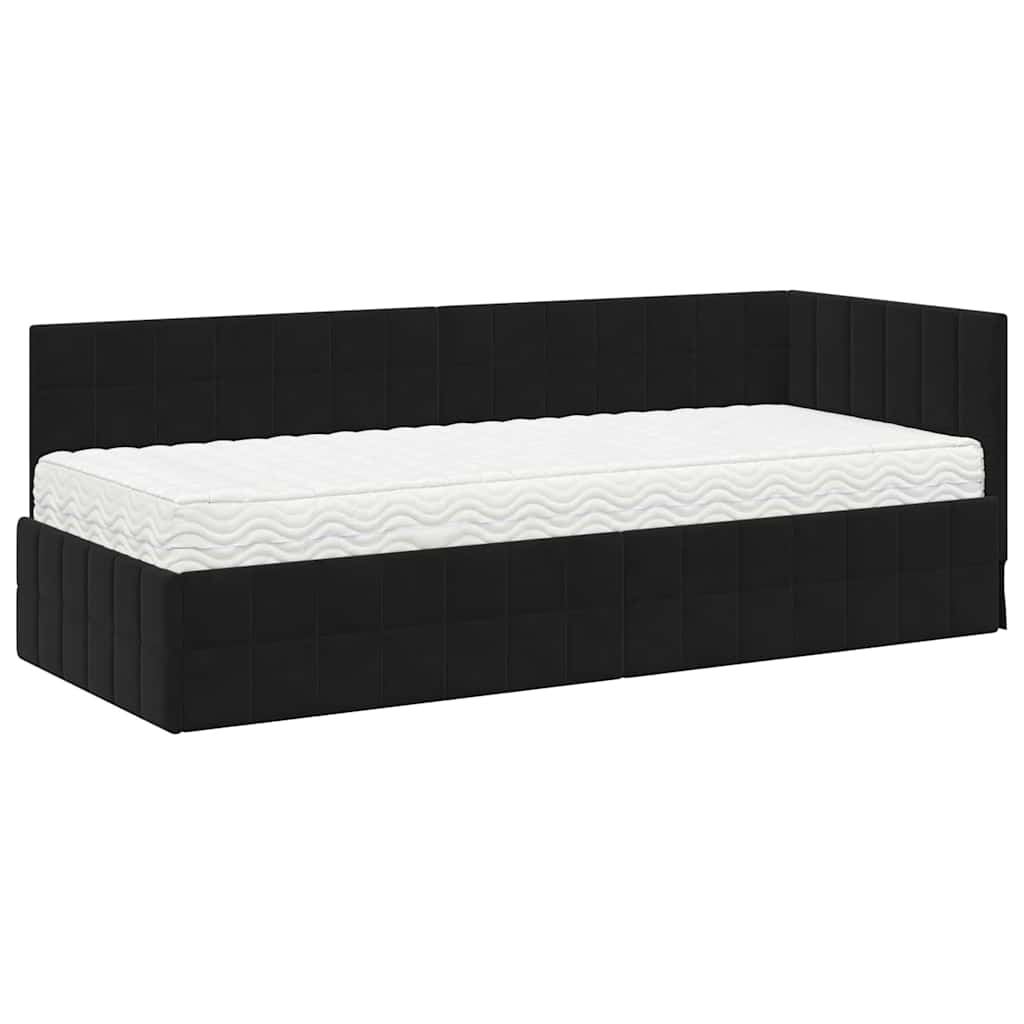 vidaXL Κρεβάτι γωνίας με στρώμα με κεφαλάρι 2 pcs Μαύρο Βελούδο