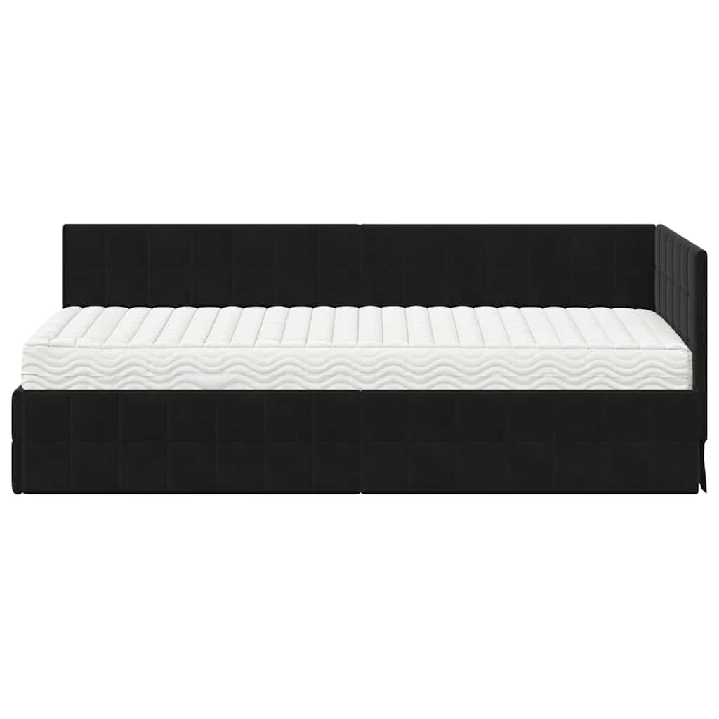 vidaXL Κρεβάτι γωνίας με στρώμα με κεφαλάρι 2 pcs Μαύρο Βελούδο