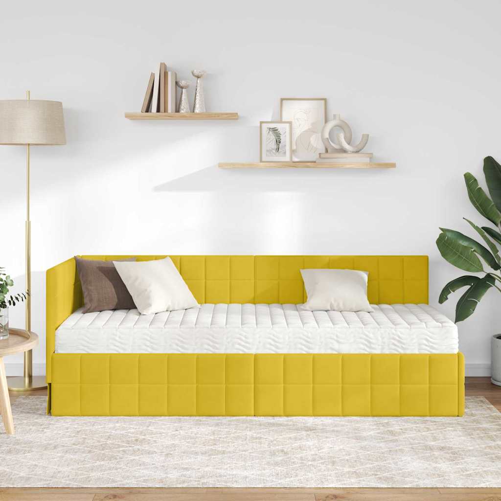 vidaXL Κρεβάτι γωνίας με στρώμα με κεφαλάρι 2 pcs Κίτρινο Βελούδο