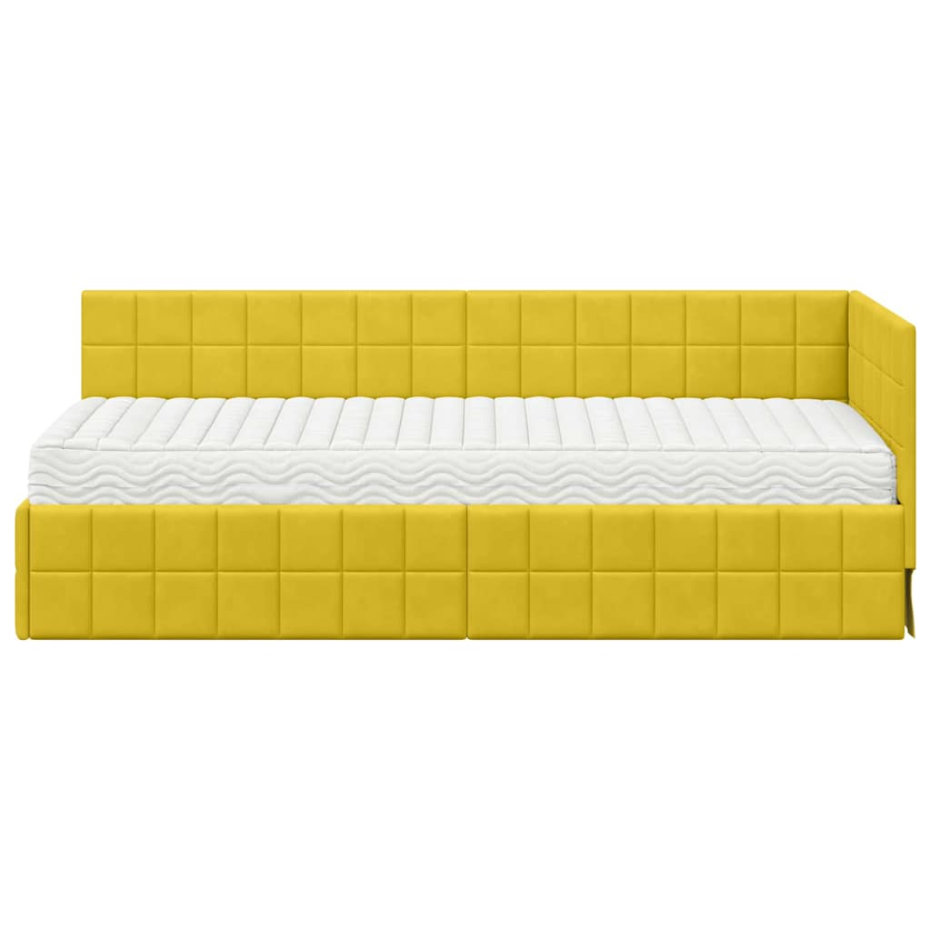 vidaXL Κρεβάτι γωνίας με στρώμα με κεφαλάρι 2 pcs Κίτρινο Βελούδο