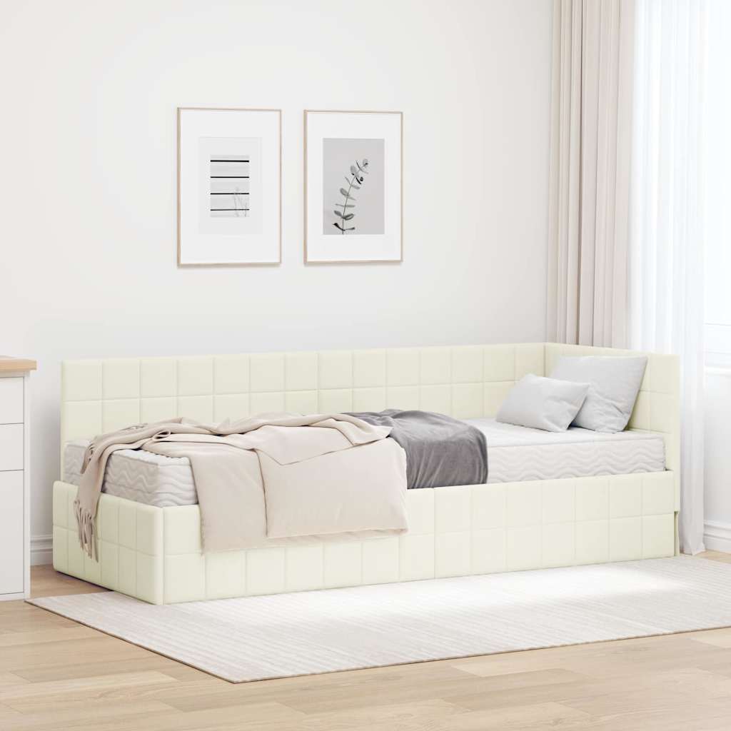 vidaXL Κρεβάτι γωνίας με στρώμα με κεφαλάρι 2 pcs Κρεμ Βελούδο