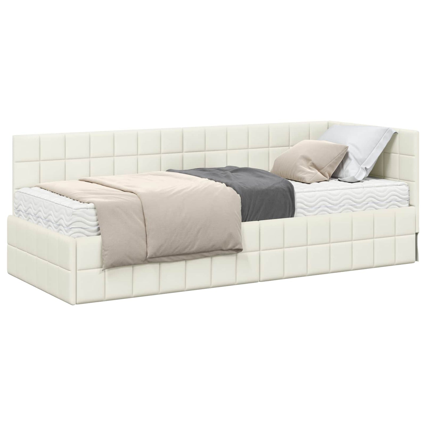 vidaXL Κρεβάτι γωνίας με στρώμα με κεφαλάρι 2 pcs Κρεμ Βελούδο