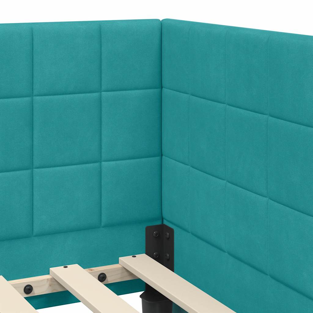 vidaXL Κρεβάτι γωνίας με στρώμα με κεφαλάρι 2 pcs Τιρκουάζ Βελούδο