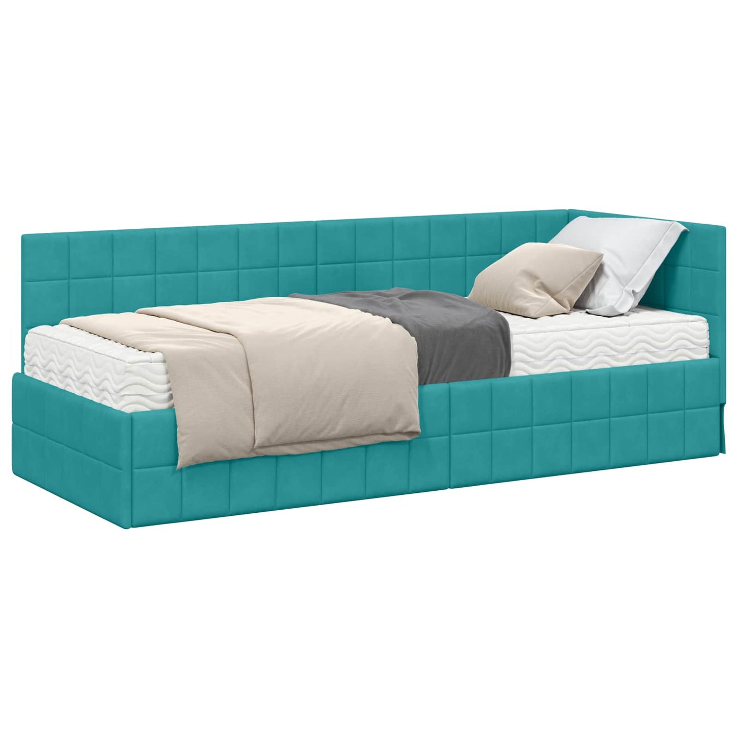 vidaXL Κρεβάτι γωνίας με στρώμα με κεφαλάρι 2 pcs Τιρκουάζ Βελούδο