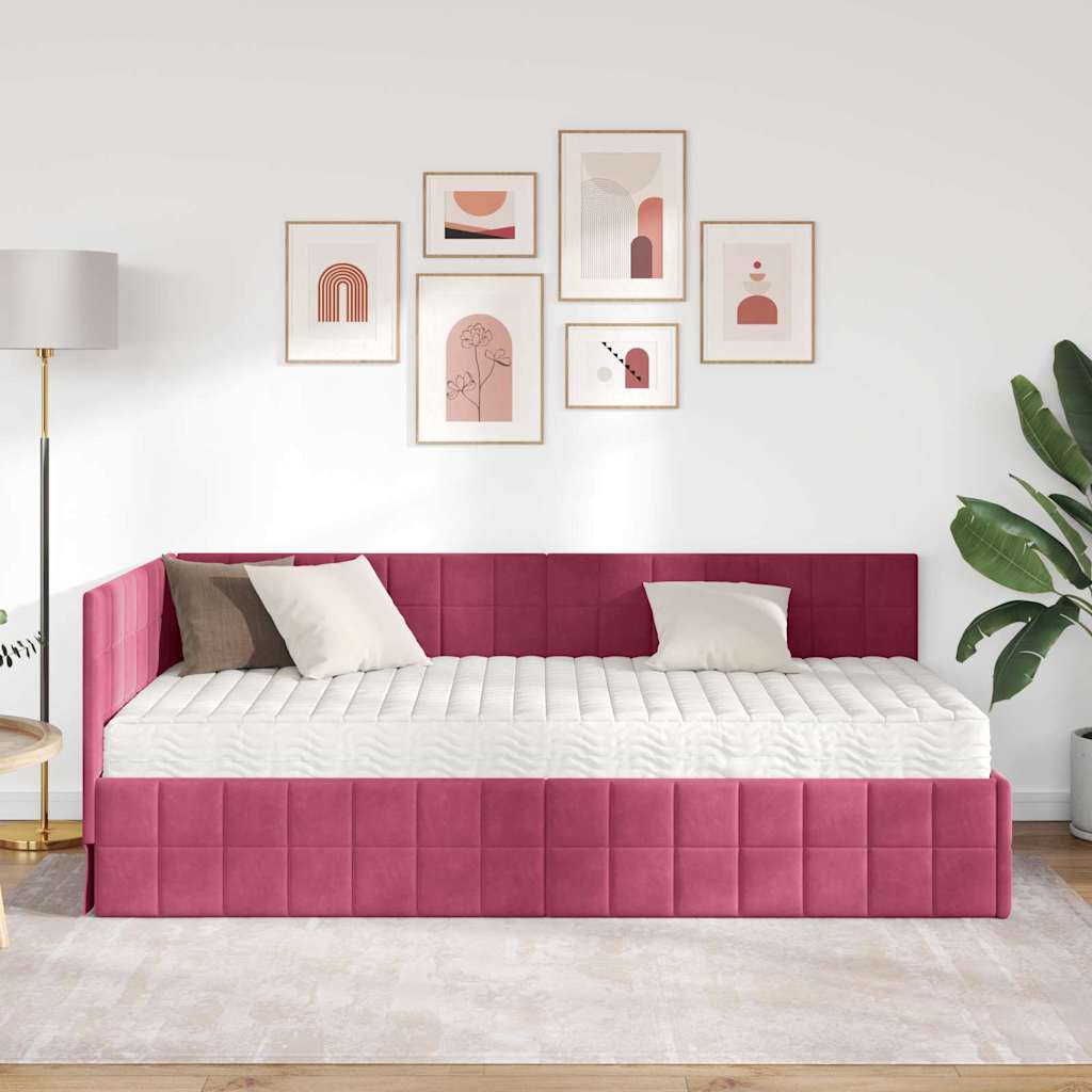 vidaXL Κρεβάτι γωνίας με στρώμα με κεφαλάρι 2 pcs Πράσινο Βελούδο