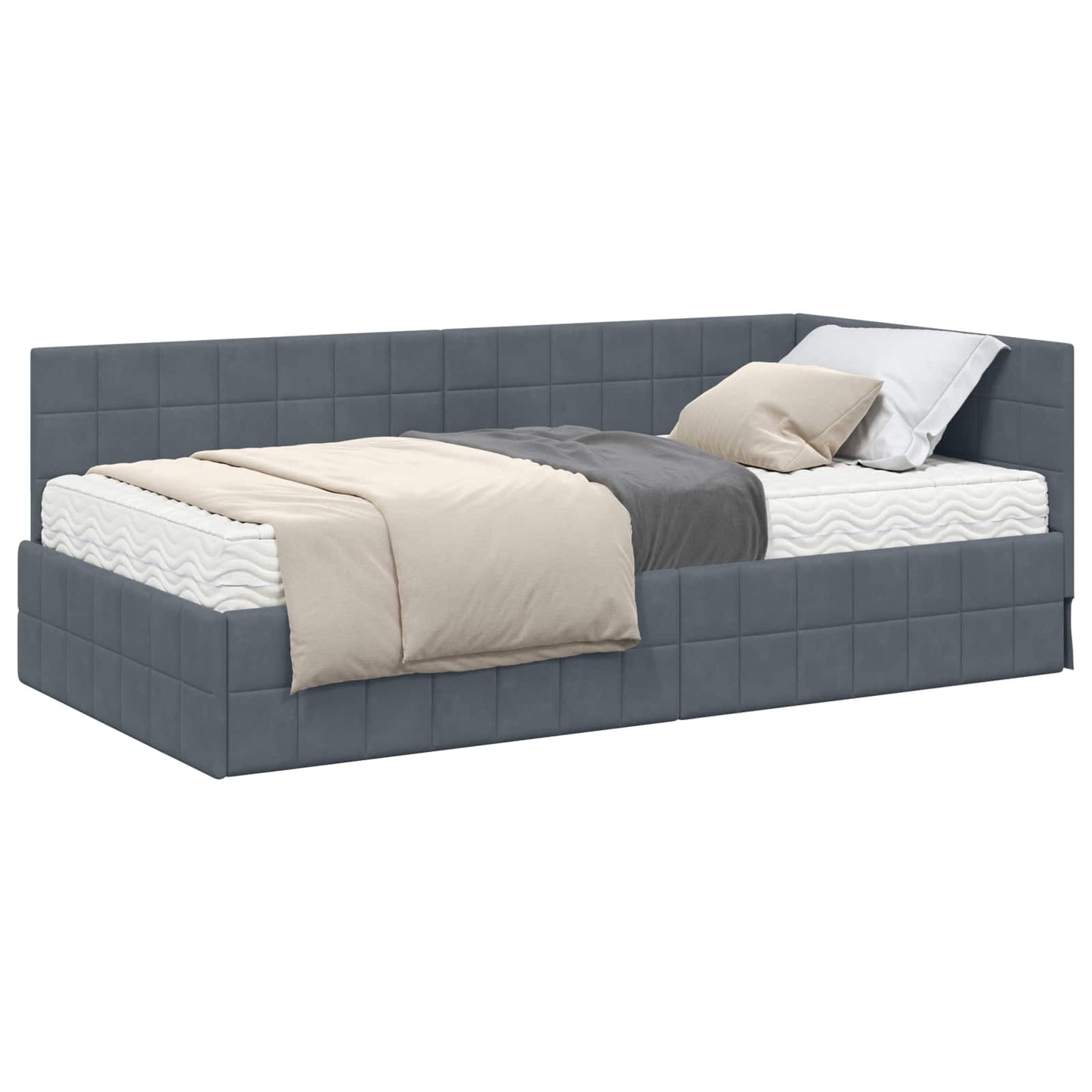 vidaXL Κρεβάτι γωνίας με στρώμα με κεφαλάρι 2 pcs Γκρι Βελούδο