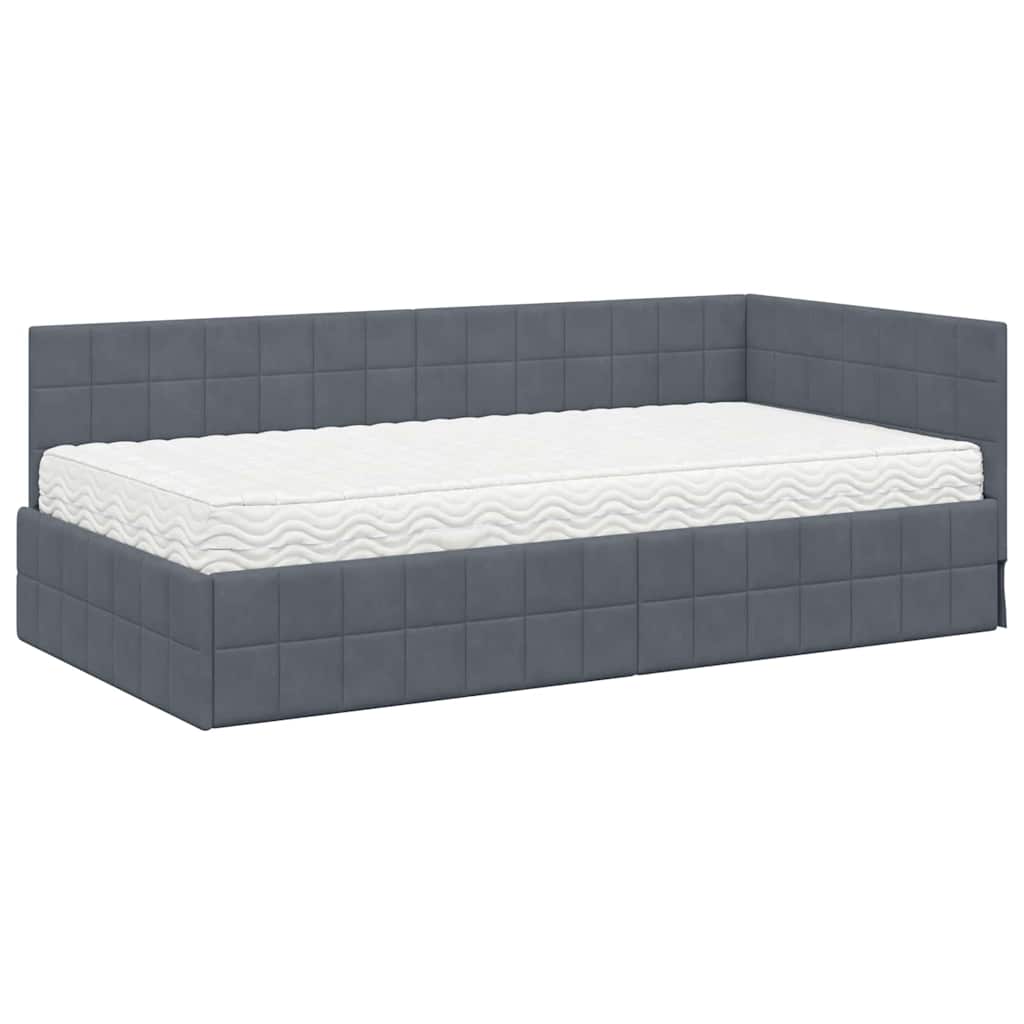 vidaXL Κρεβάτι γωνίας με στρώμα με κεφαλάρι 2 pcs Γκρι Βελούδο