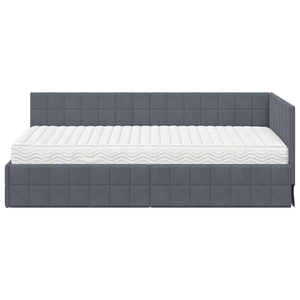 vidaXL Κρεβάτι γωνίας με στρώμα με κεφαλάρι 2 pcs Γκρι Βελούδο