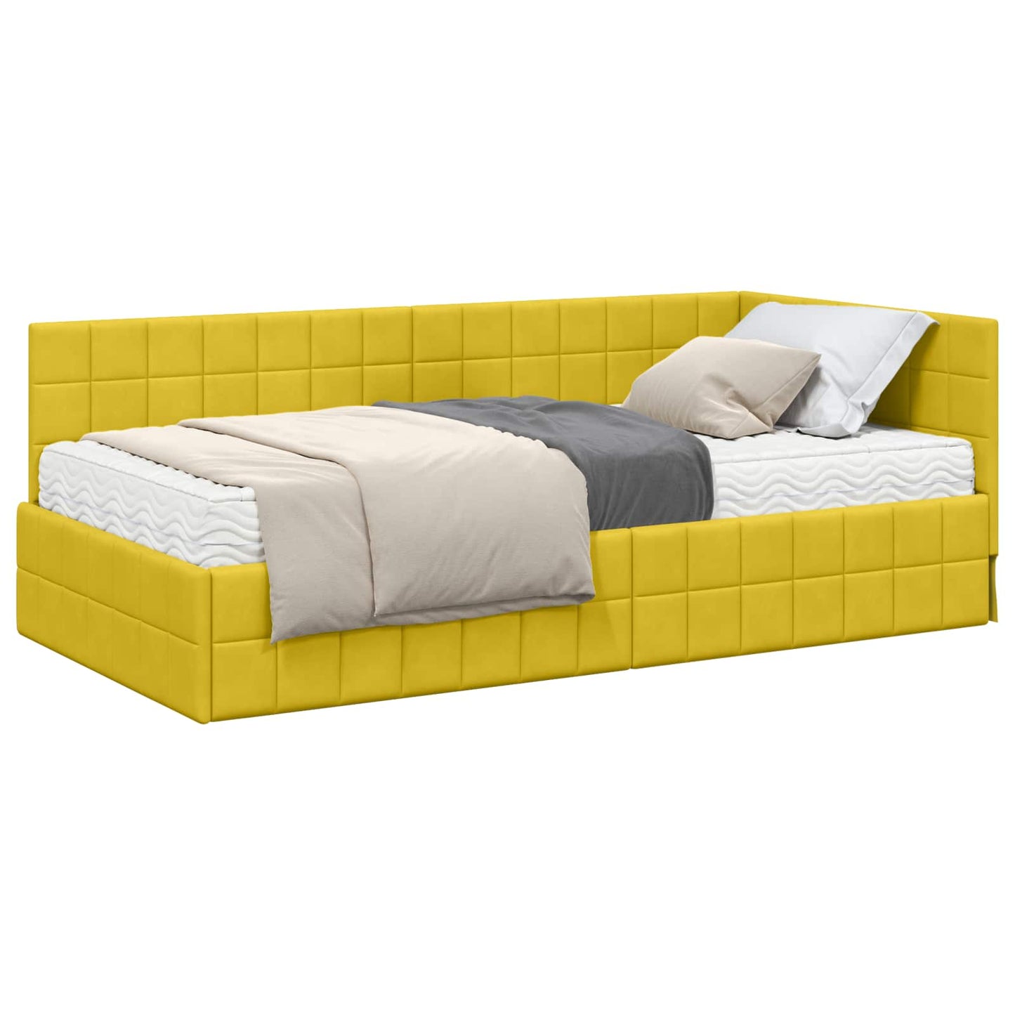 vidaXL Κρεβάτι γωνίας με στρώμα με κεφαλάρι 2 pcs Κίτρινο Βελούδο
