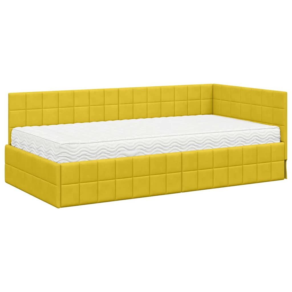 vidaXL Κρεβάτι γωνίας με στρώμα με κεφαλάρι 2 pcs Κίτρινο Βελούδο