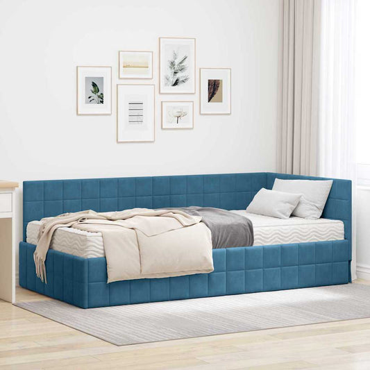 vidaXL Κρεβάτι γωνίας με στρώμα 2 τμχ. Μπλε 100 x 200 cm Βελούδο