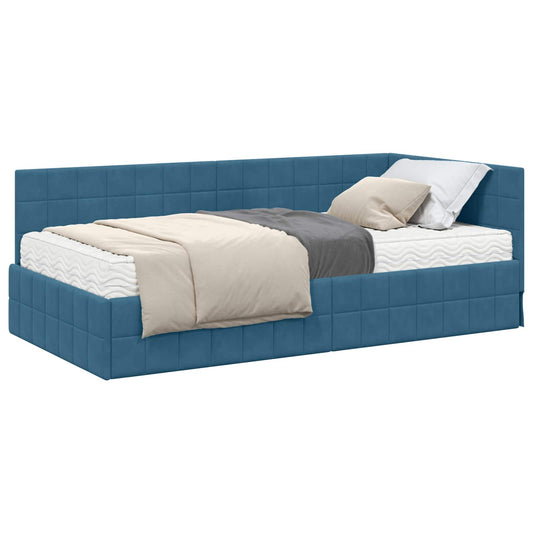 vidaXL Κρεβάτι γωνίας με στρώμα 2 τμχ. Μπλε 100 x 200 cm Βελούδο