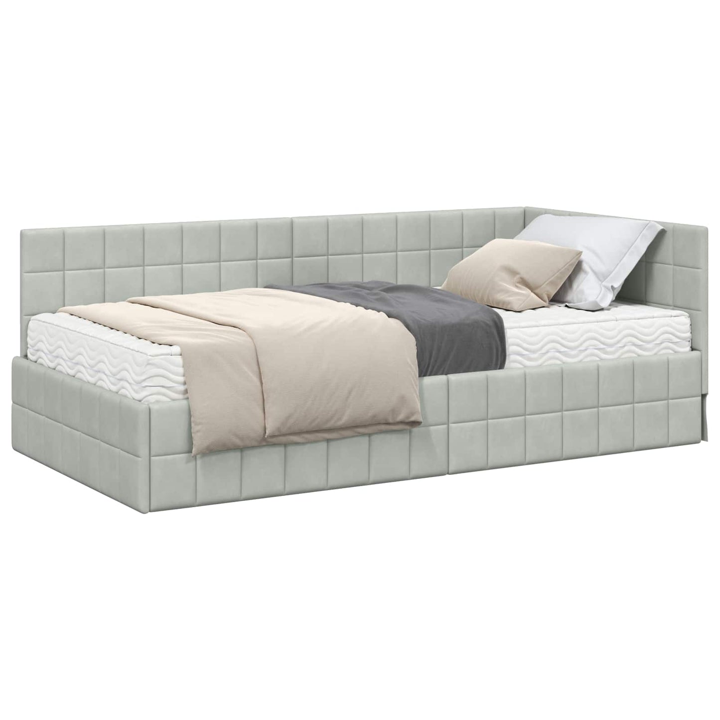 vidaXL Κρεβάτι γωνίας με στρώμα με κεφαλάρι 2 pcs Ανοιχτό γκρι Βελούδο