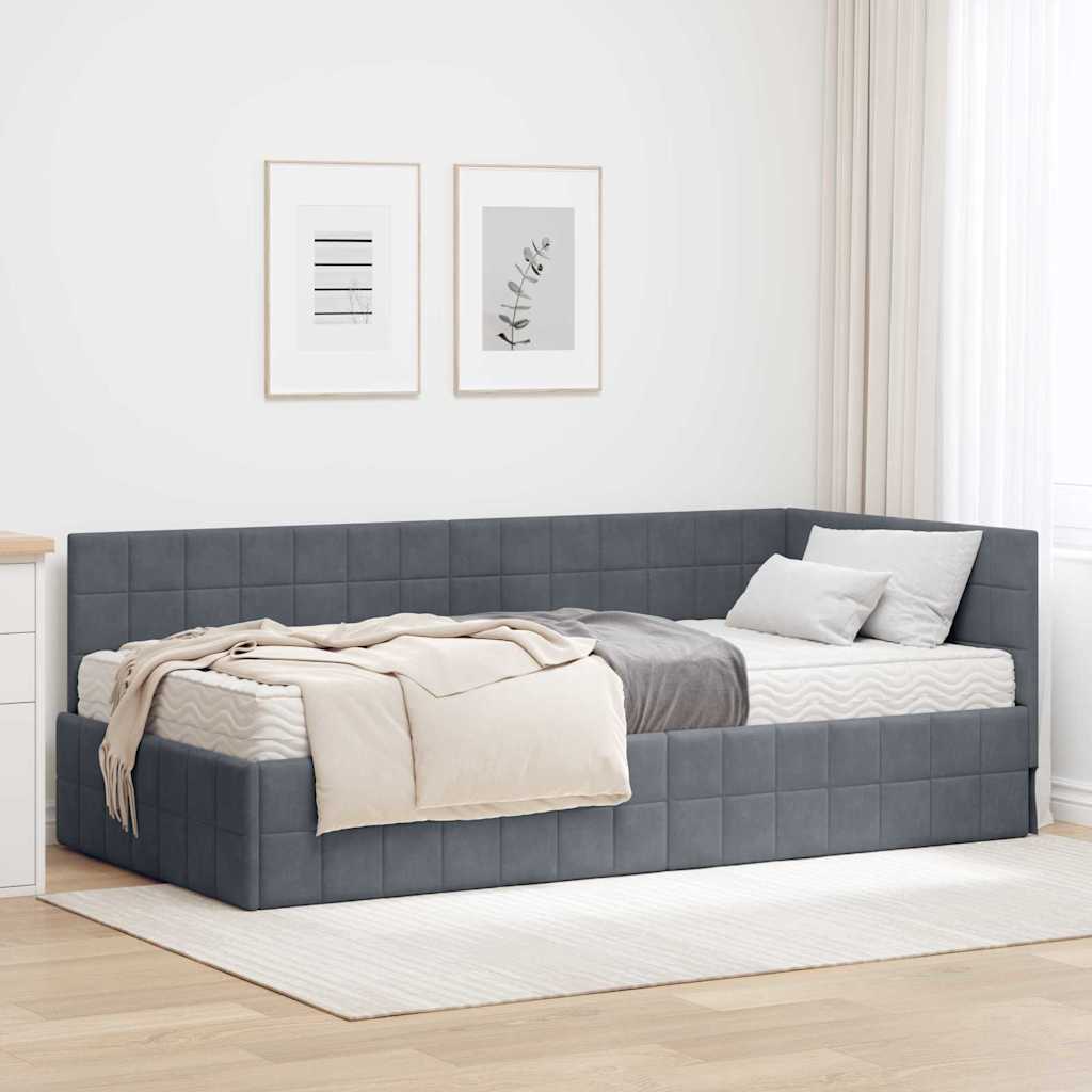 vidaXL Κρεβάτι γωνίας με στρώμα με κεφαλάρι 2 pcs Γκρι Βελούδο