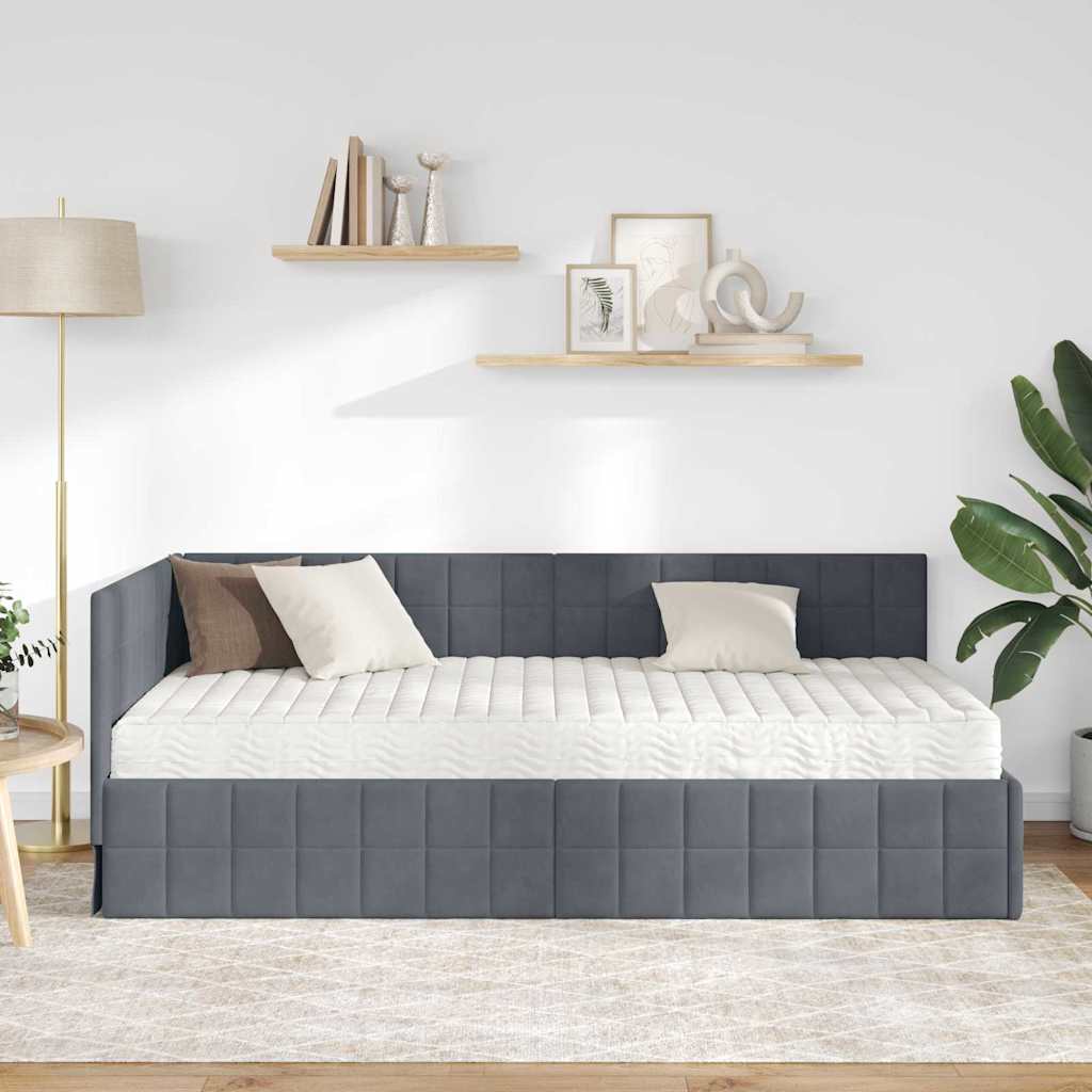 vidaXL Κρεβάτι γωνίας με στρώμα με κεφαλάρι 2 pcs Γκρι Βελούδο