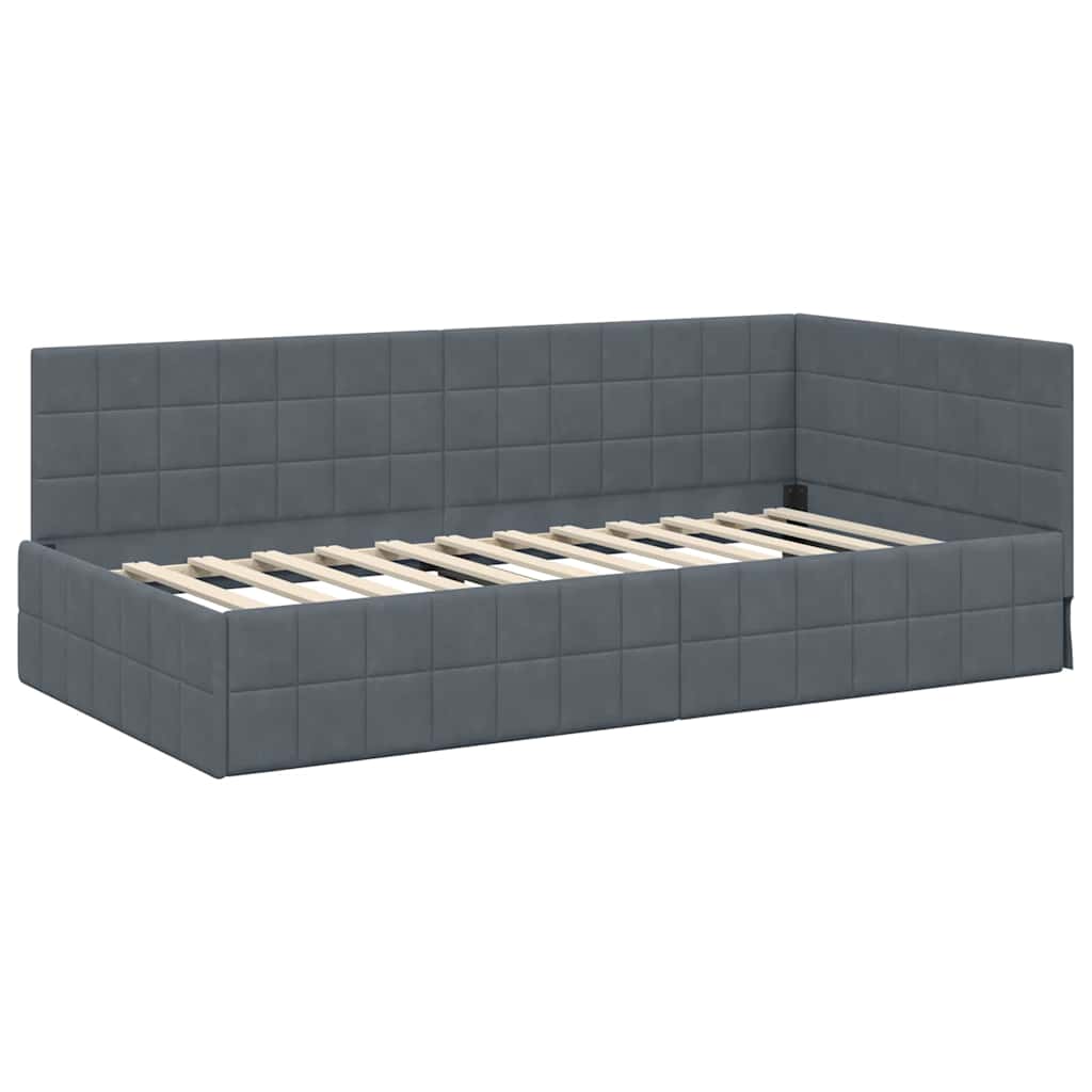 vidaXL Κρεβάτι γωνίας με στρώμα με κεφαλάρι 2 pcs Γκρι Βελούδο