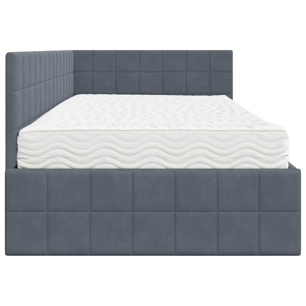 vidaXL Κρεβάτι γωνίας με στρώμα με κεφαλάρι 2 pcs Γκρι Βελούδο