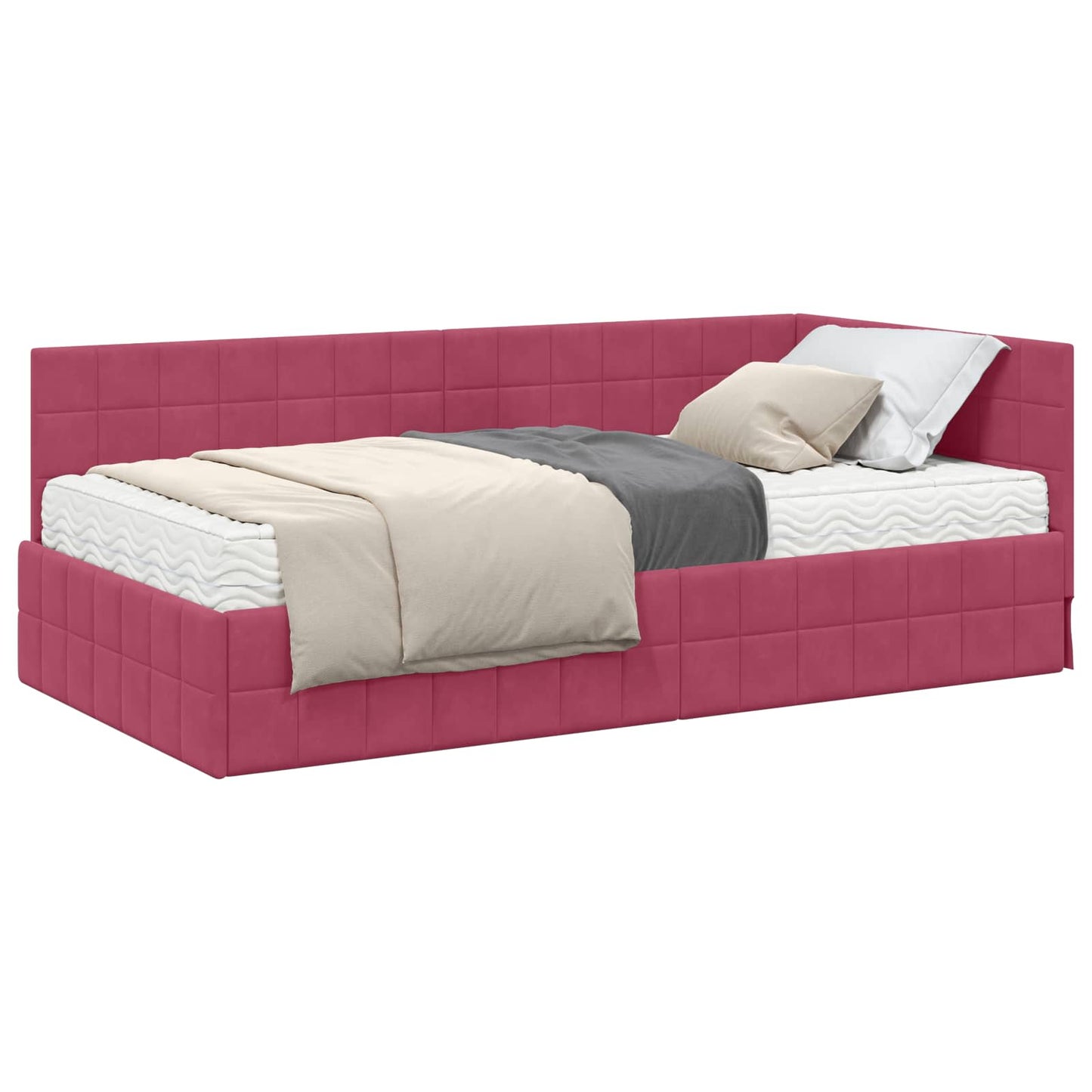 vidaXL Κρεβάτι γωνίας με στρώμα με κεφαλάρι 2 pcs Πράσινο Βελούδο