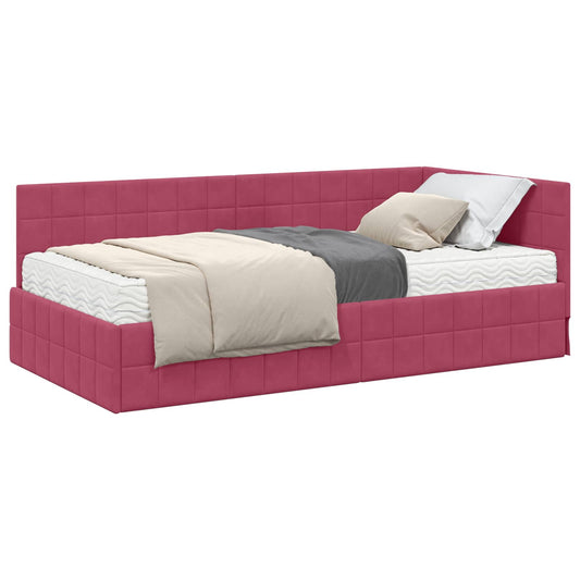 vidaXL Κρεβάτι γωνίας με στρώμα με κεφαλάρι 2 pcs Πράσινο Βελούδο